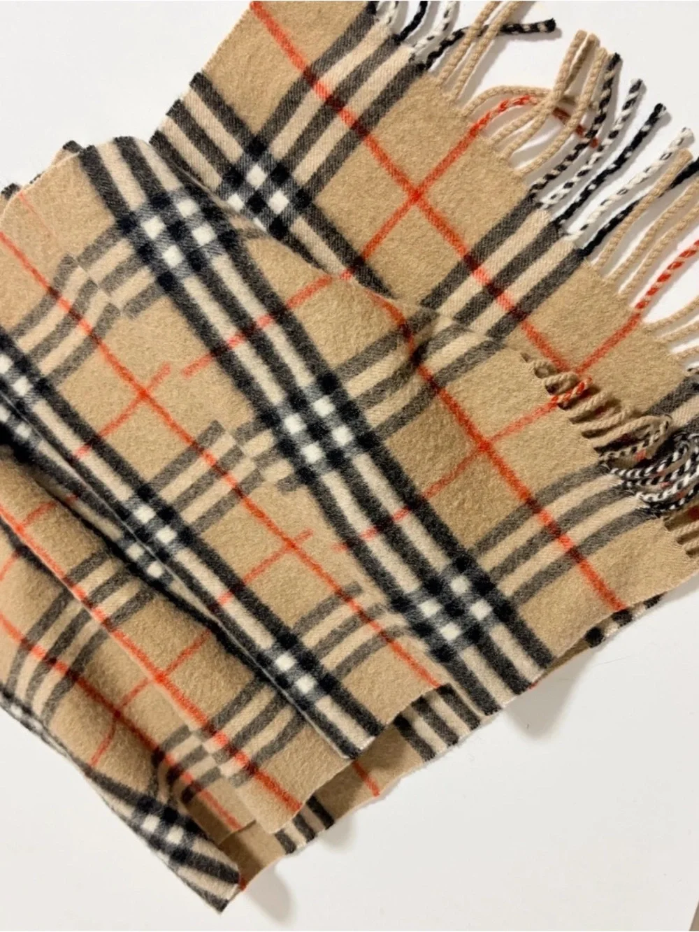 Burberry Beige Black Red Plaid Cashmere Scarf
